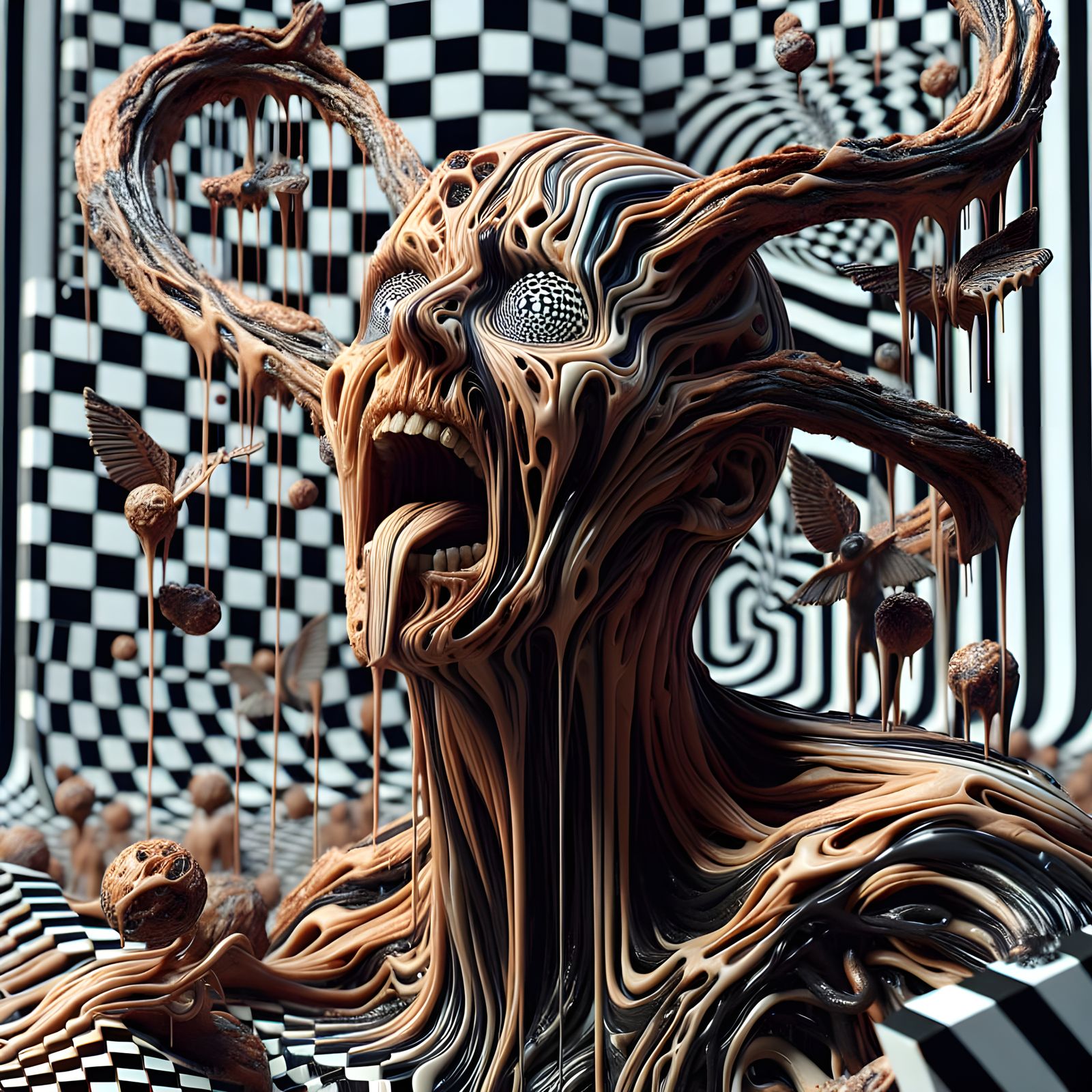 Distorted Tar Horror in Cyberpunk Aesthetic