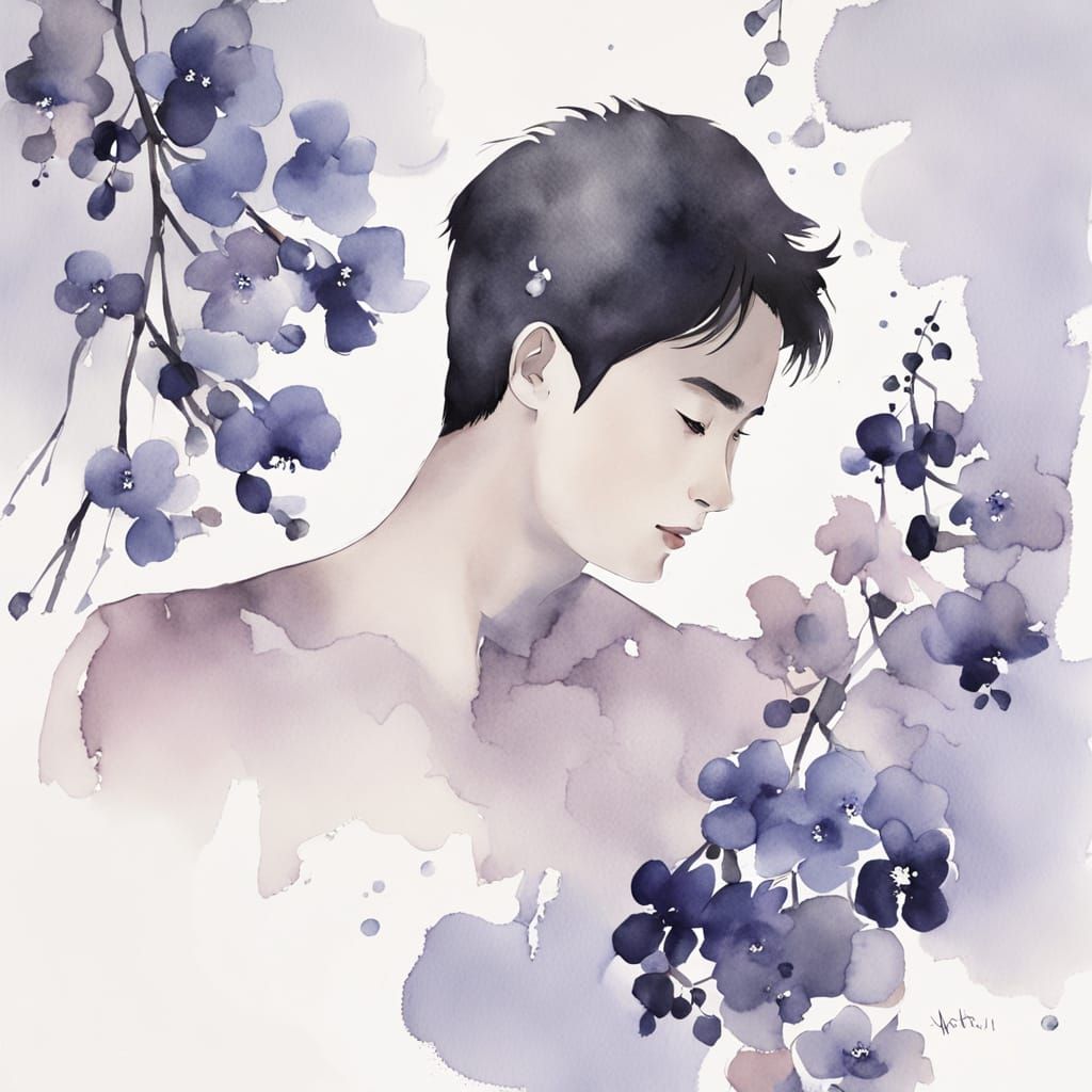 Serene Watercolor Portrait of a Young Man