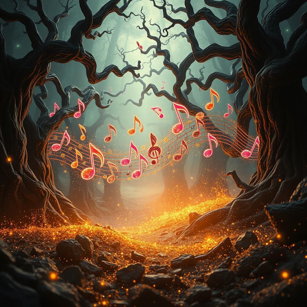 Mystical Music Notes in a Fantastical Soundscape