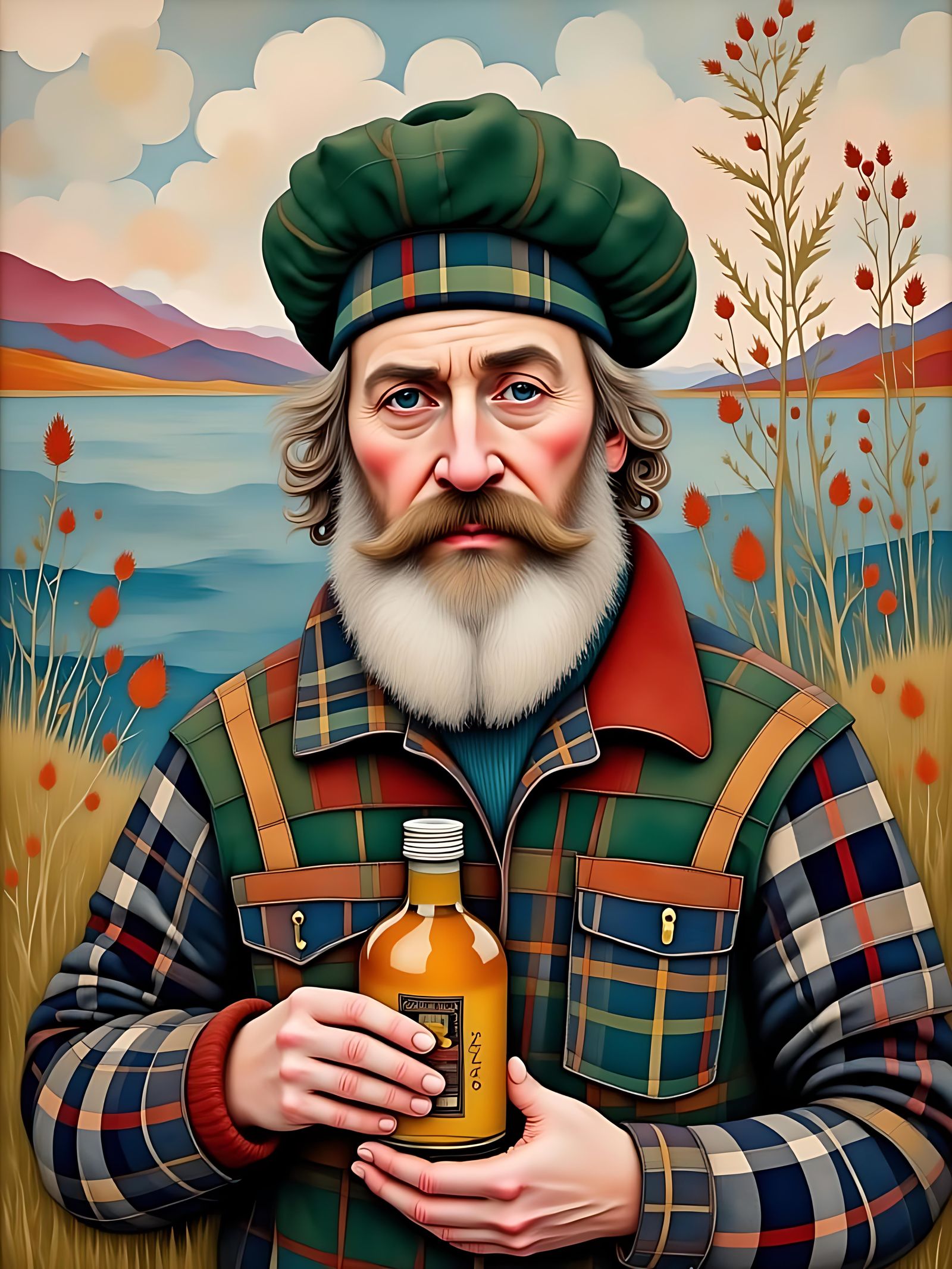 Scottish Fisherman Portrait with Whiskey and Tartan