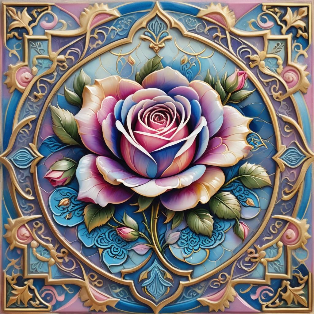 Rose in Ottoman Miniature Style Oil Painting