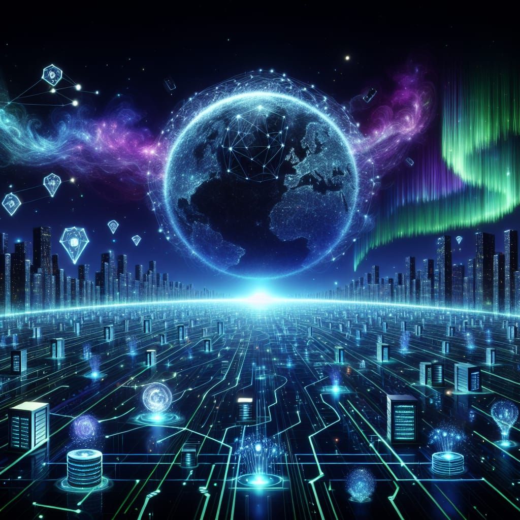 Vibrant Digital Landscape Representing the Internet, Cyberpu...