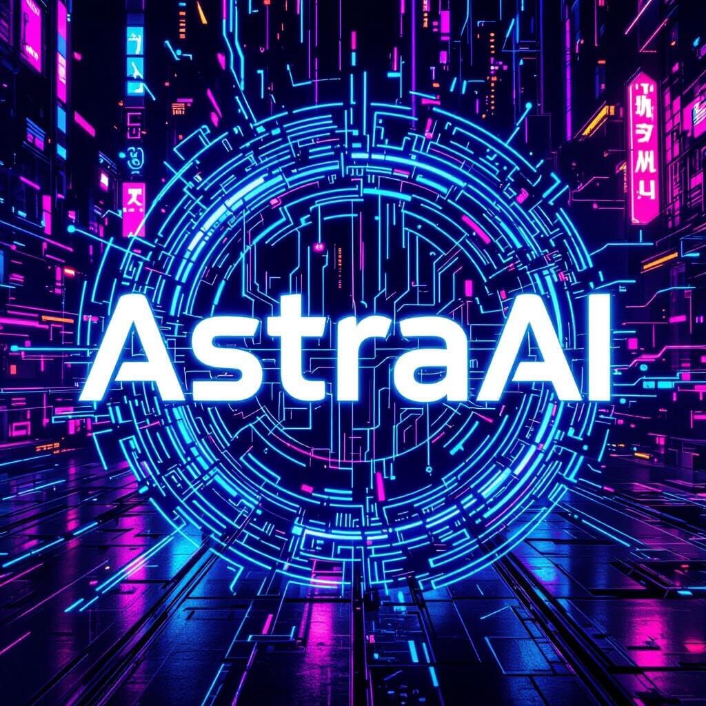 AstraAI Logo in Cyberpunk Cityscape