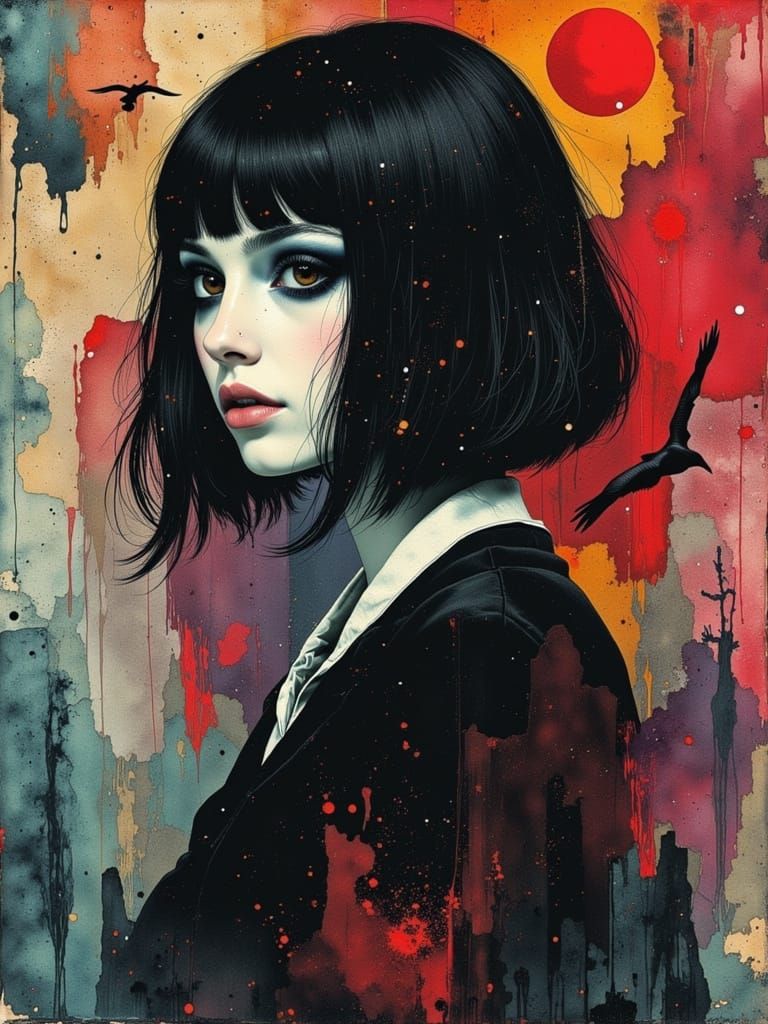 Gothic Grunge Woman in Alcohol Ink Style