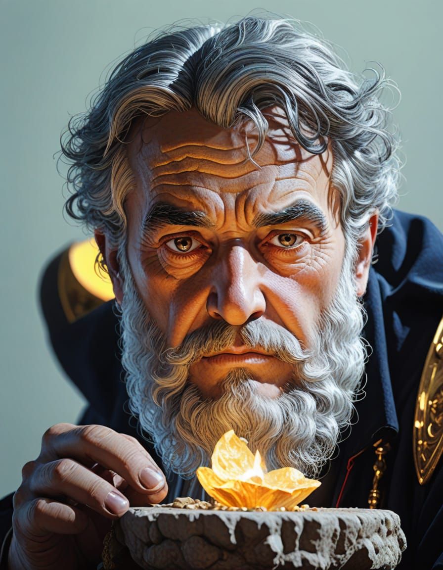 Byzantine Illustration of Man Admiring Woman in Golden Light