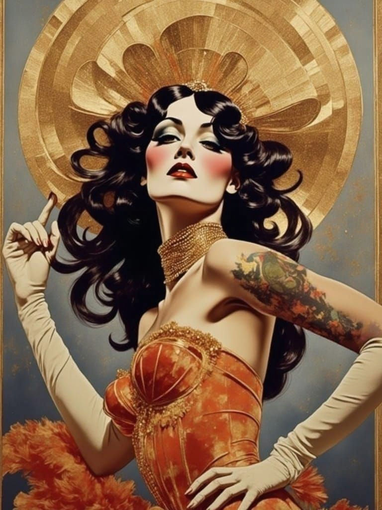 Woman in Florid Geometric Style with Grand Hat