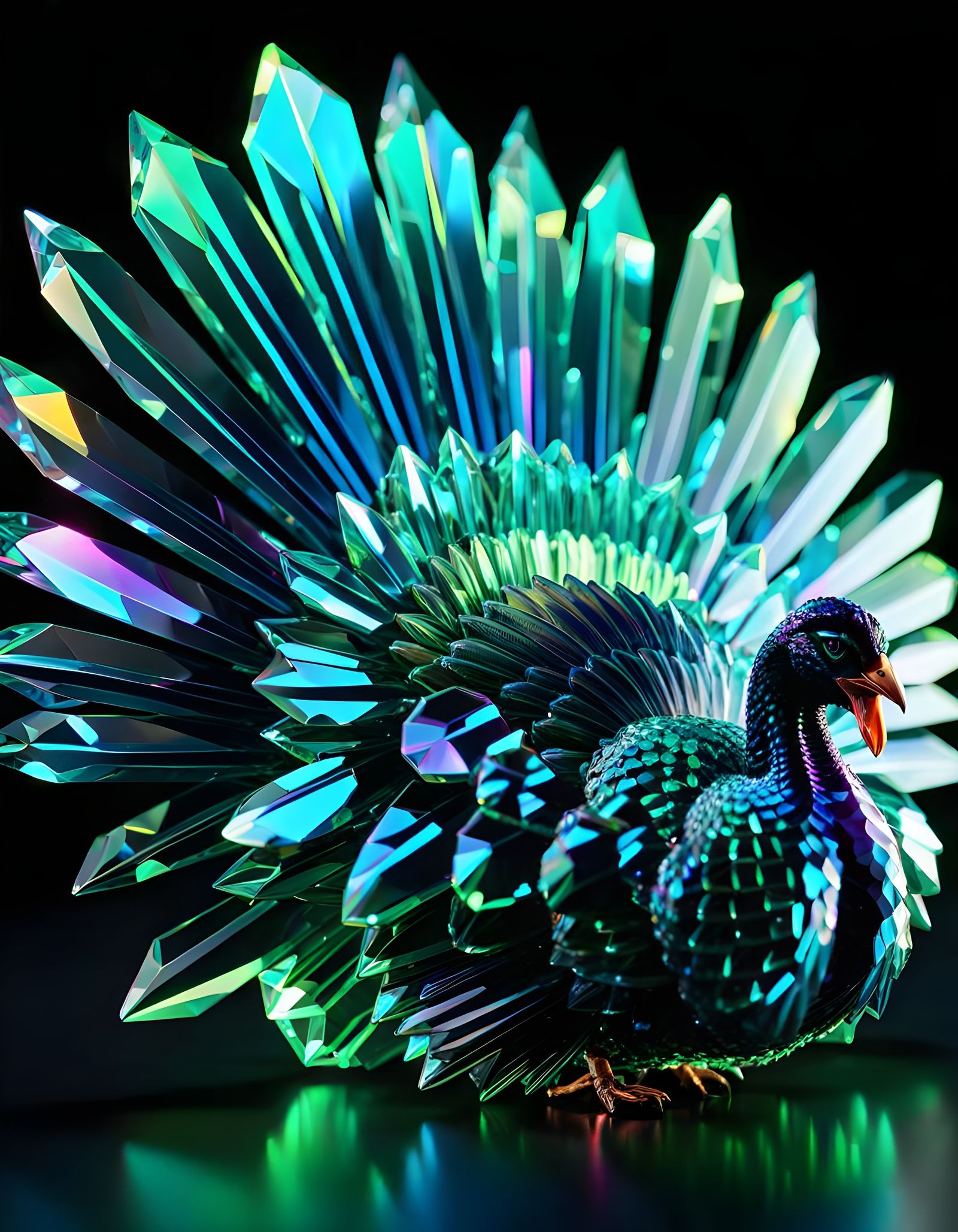 Glowing Crystal Turkey on Black Background