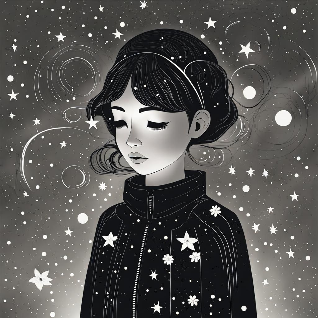 Floating Forest in Starry Night: Monochrome Digital Art