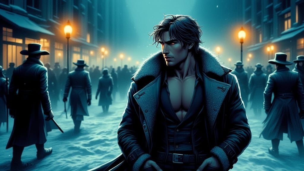 Muscular Man in Victorian Snowstorm