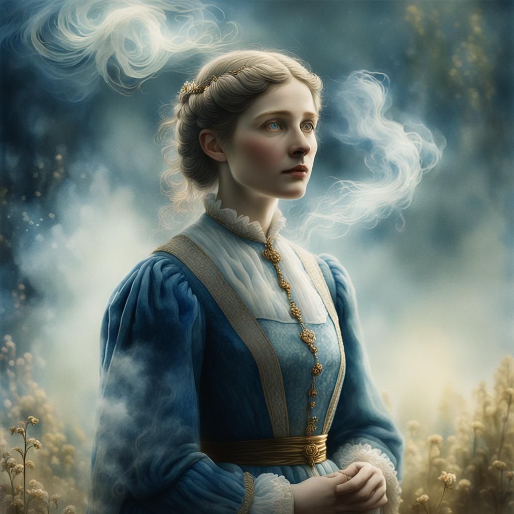 Mystical Woman in Mist: Victorian Watercolor Portrait