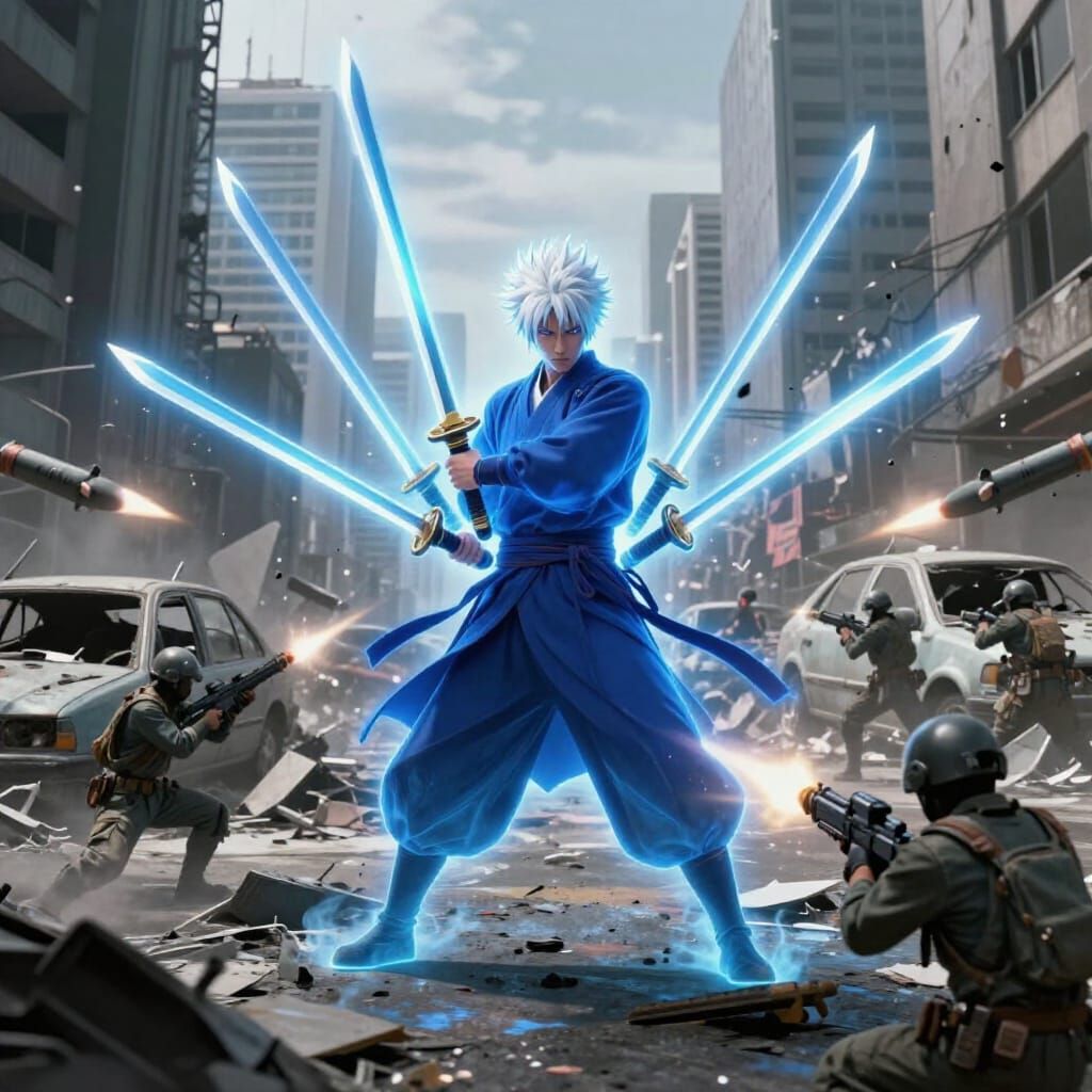 Unmoved Asian Sword Master Defends Cityscape