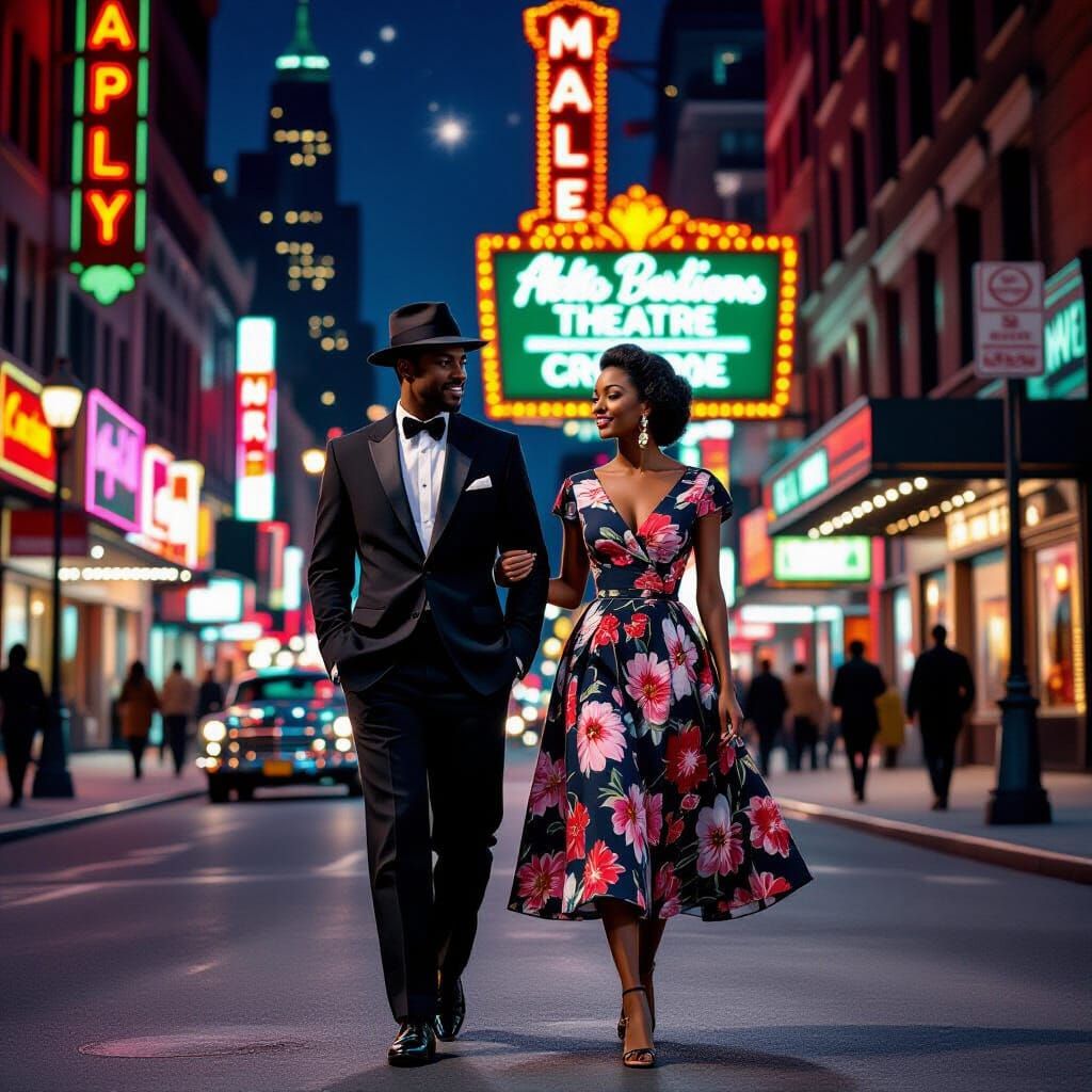 Elegant Couple in 1950s Harlem, Art Nouveau Style