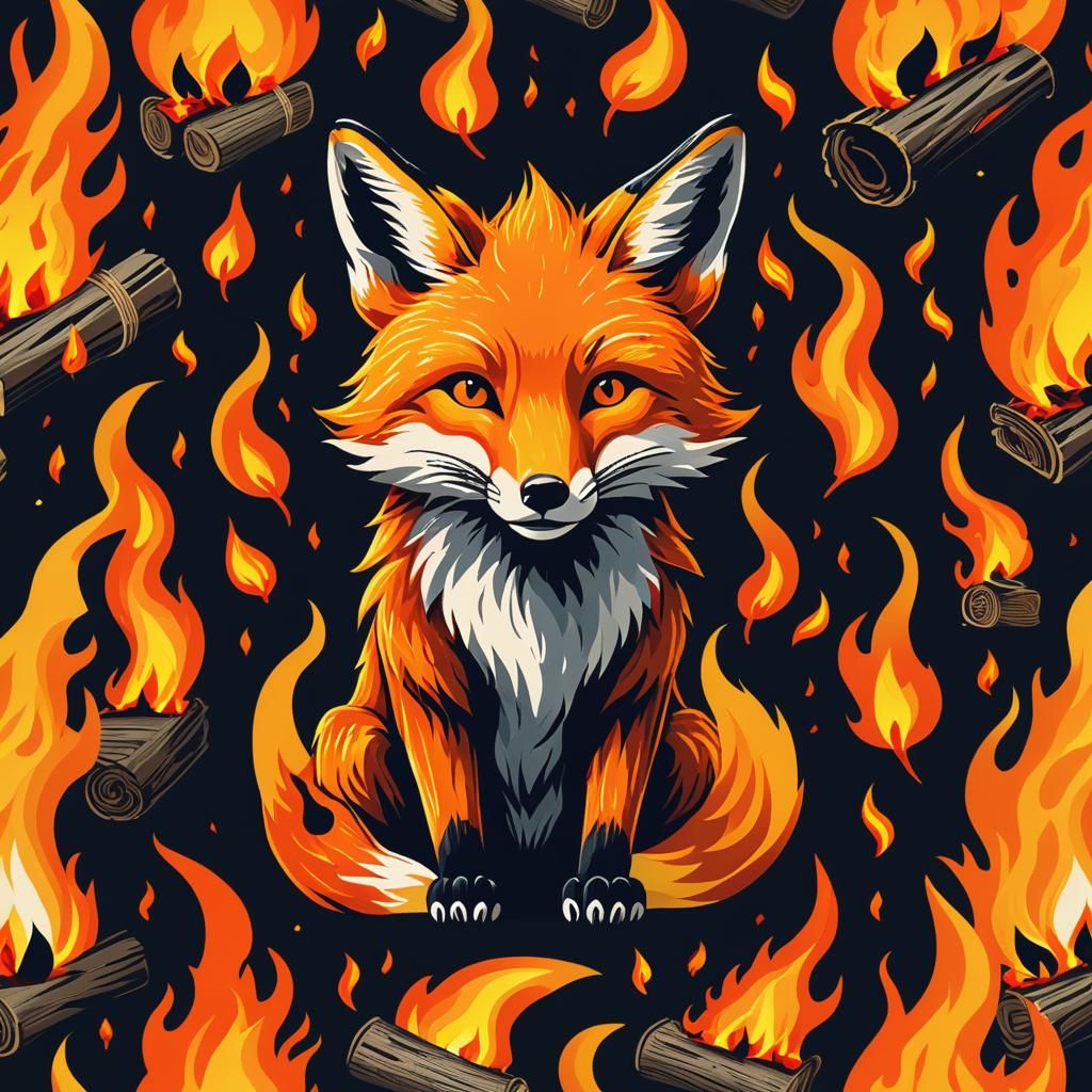 Fiery Fox Emerging from Campfire