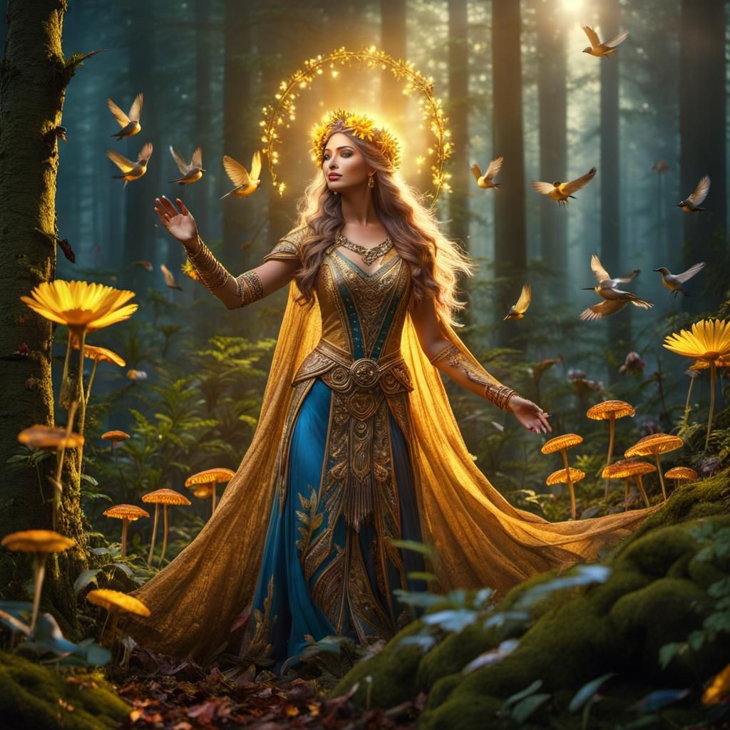 Woodland Goddess Emerges in Forest Light