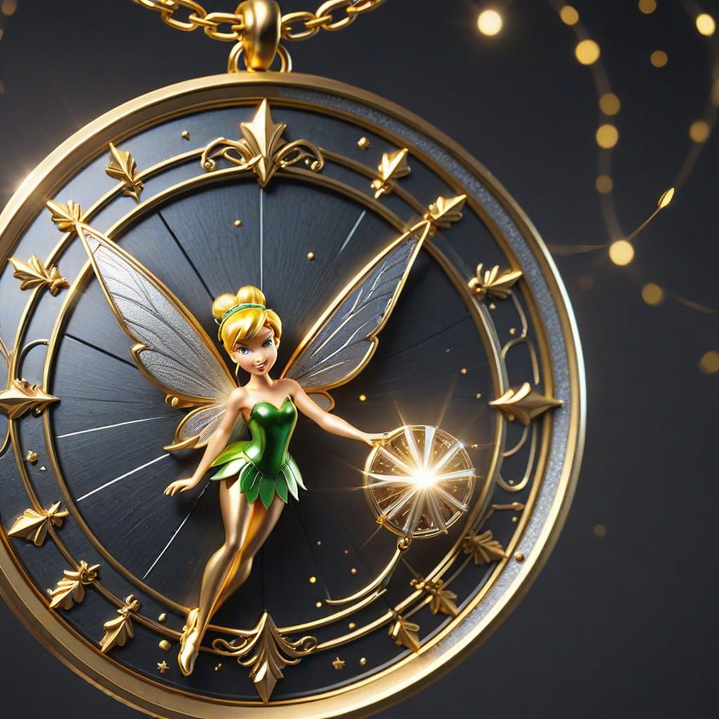 Golden Tinkerbell Medallion in Chain with Volumetric Lightin...