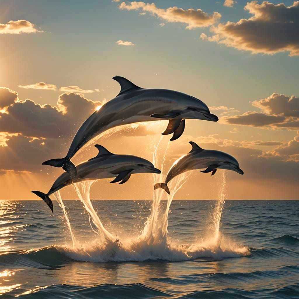 Chrome Dolphins Soaring High Above Clouds