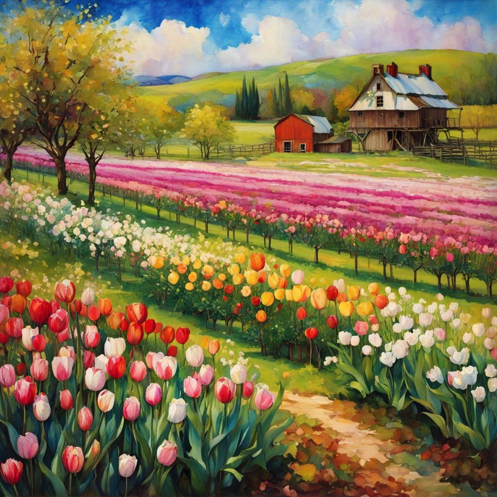 Vibrant Springtime Scene in Whimsical Anime Style