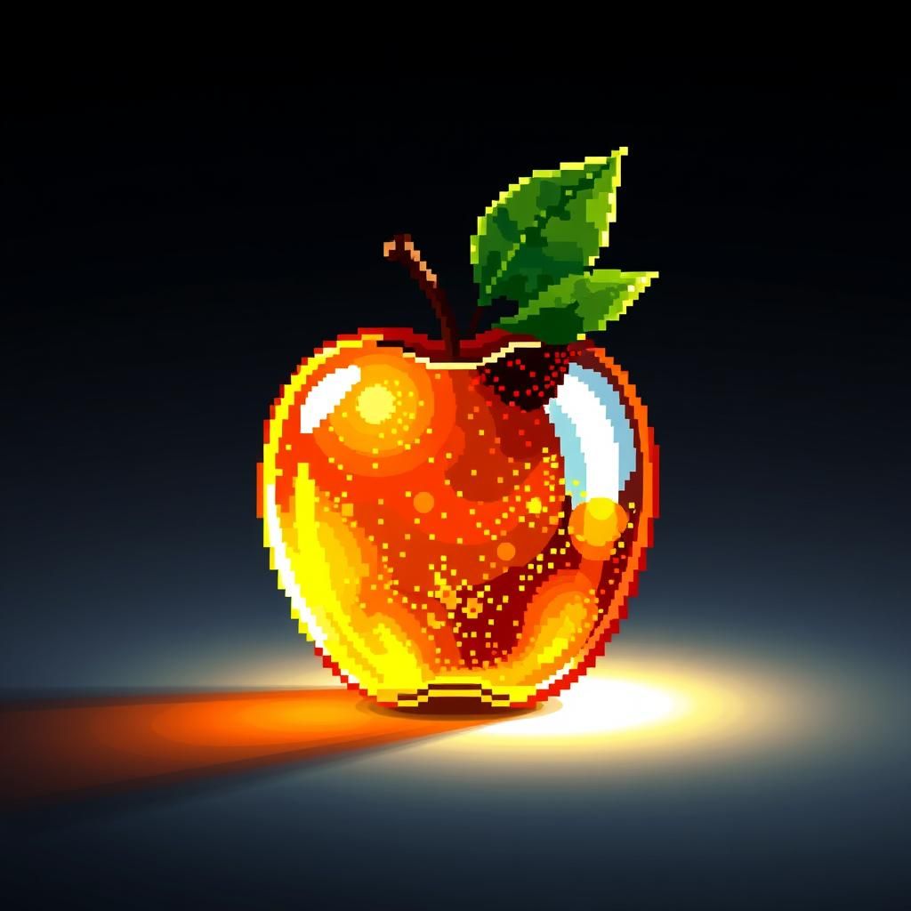 Glowing Golden Apple in Detailed Pixel Art
