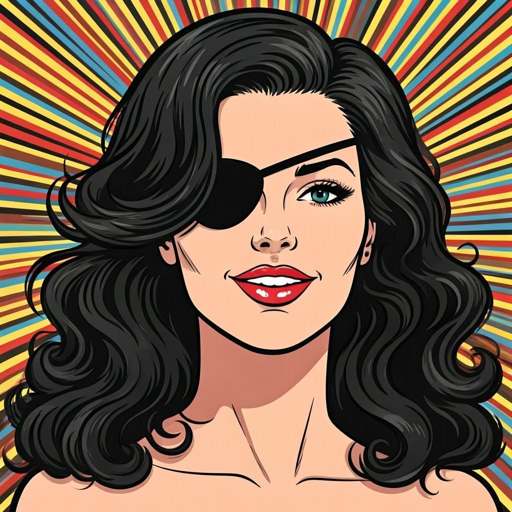 Seductive Pop Art Woman with Eyepatch in Comic Book Style