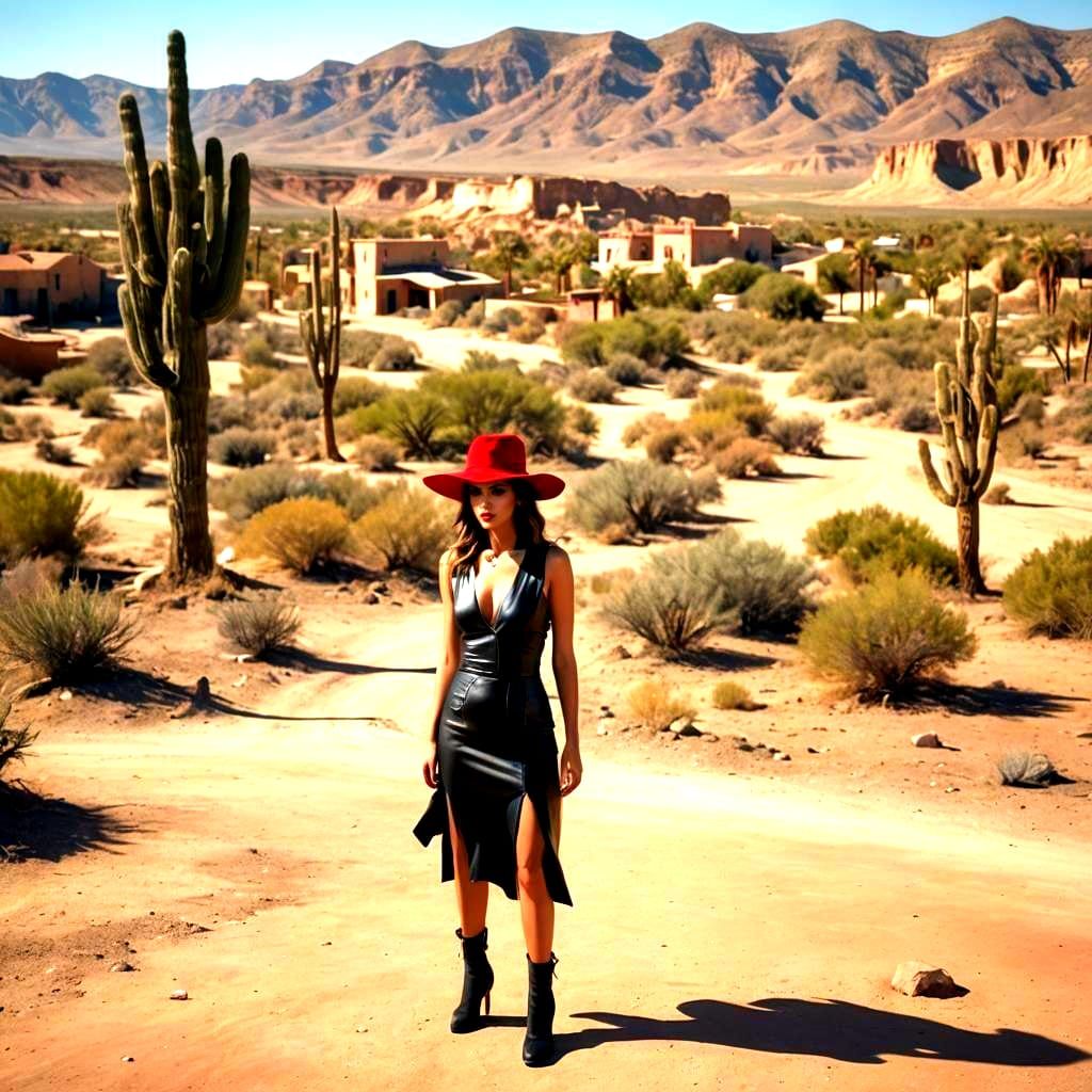 Person in Leather Dress and Red Hat