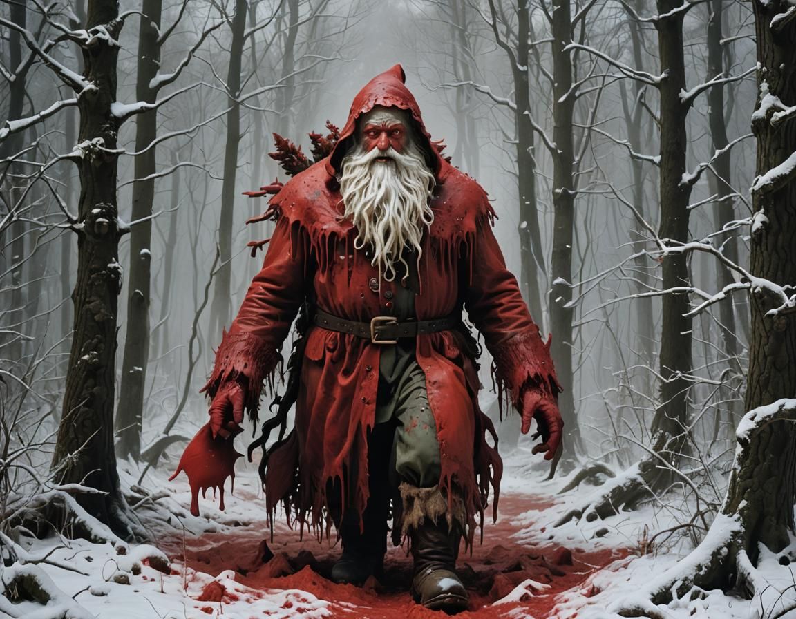 Grotesque Father Christmas in a Winter Forest Nightmare