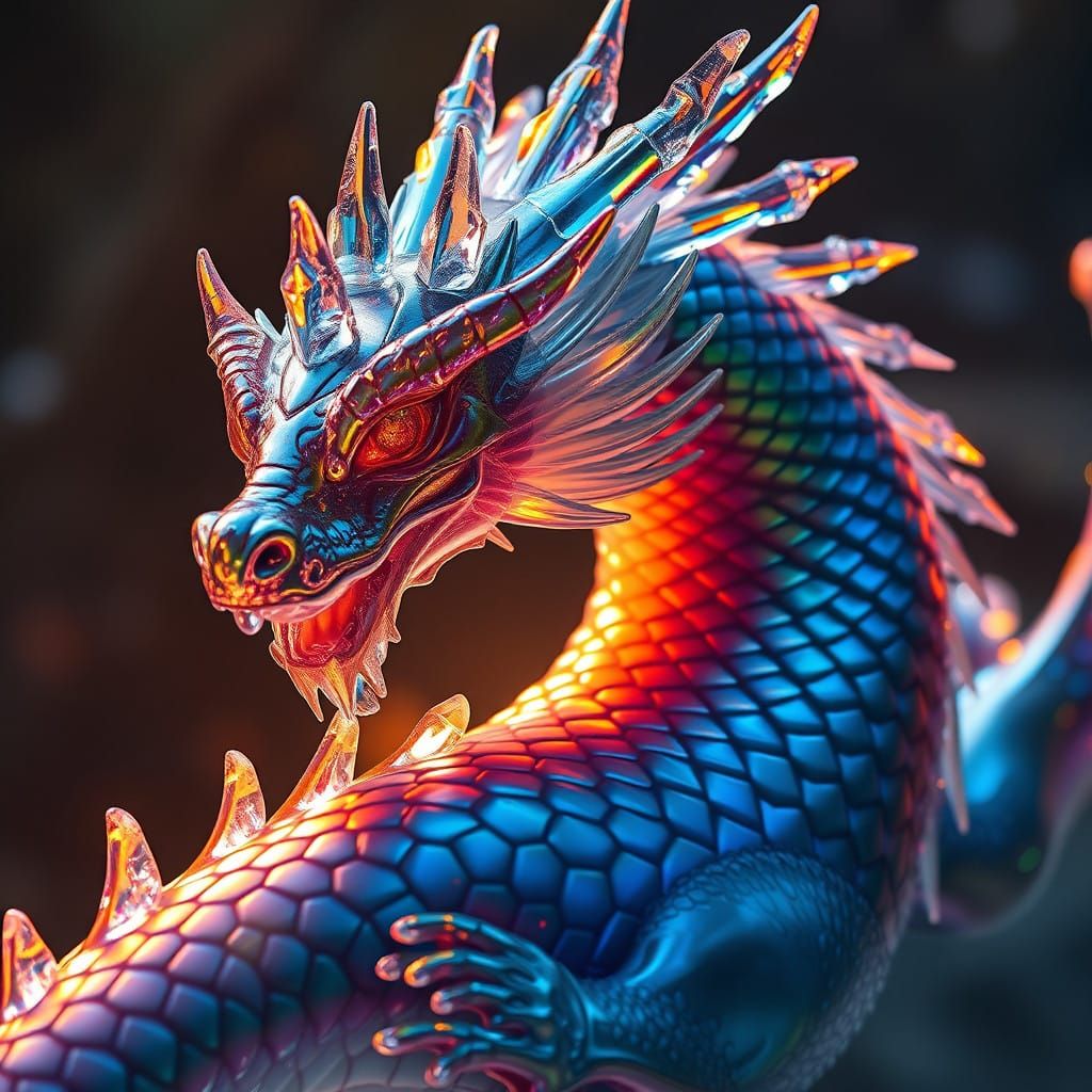 Glass Dragon Majestic with Refracting Spikes and Crystalline...