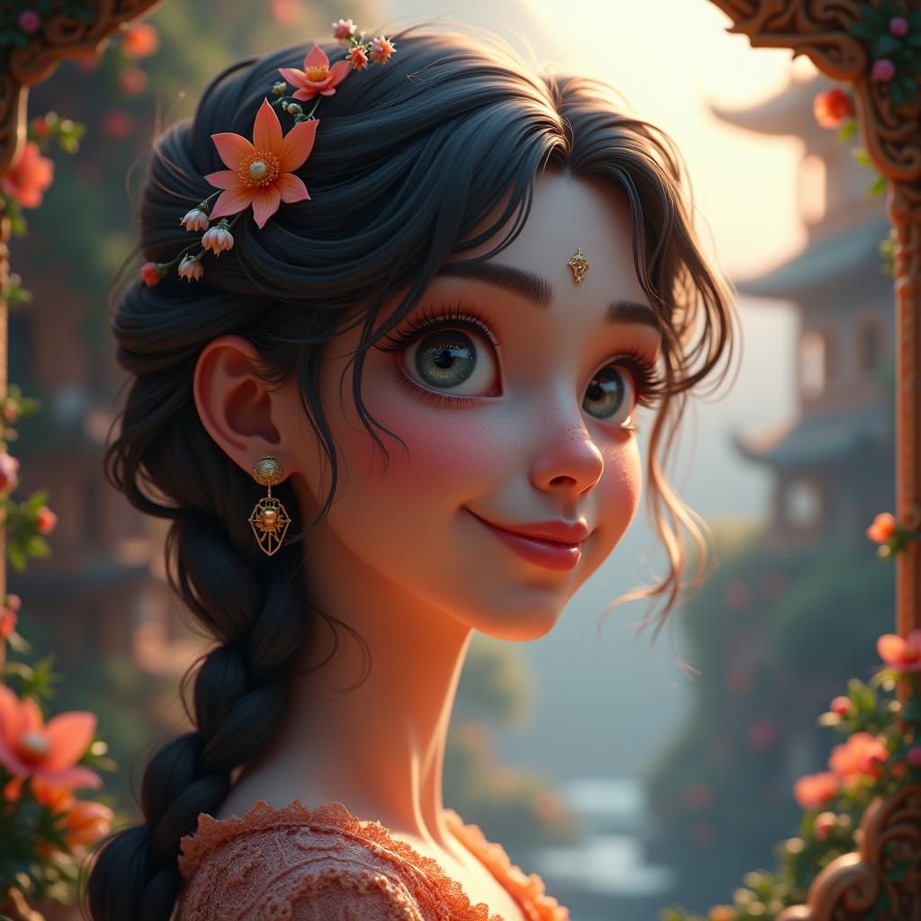 Woman with Heart-Shaped Face in Lush Environment