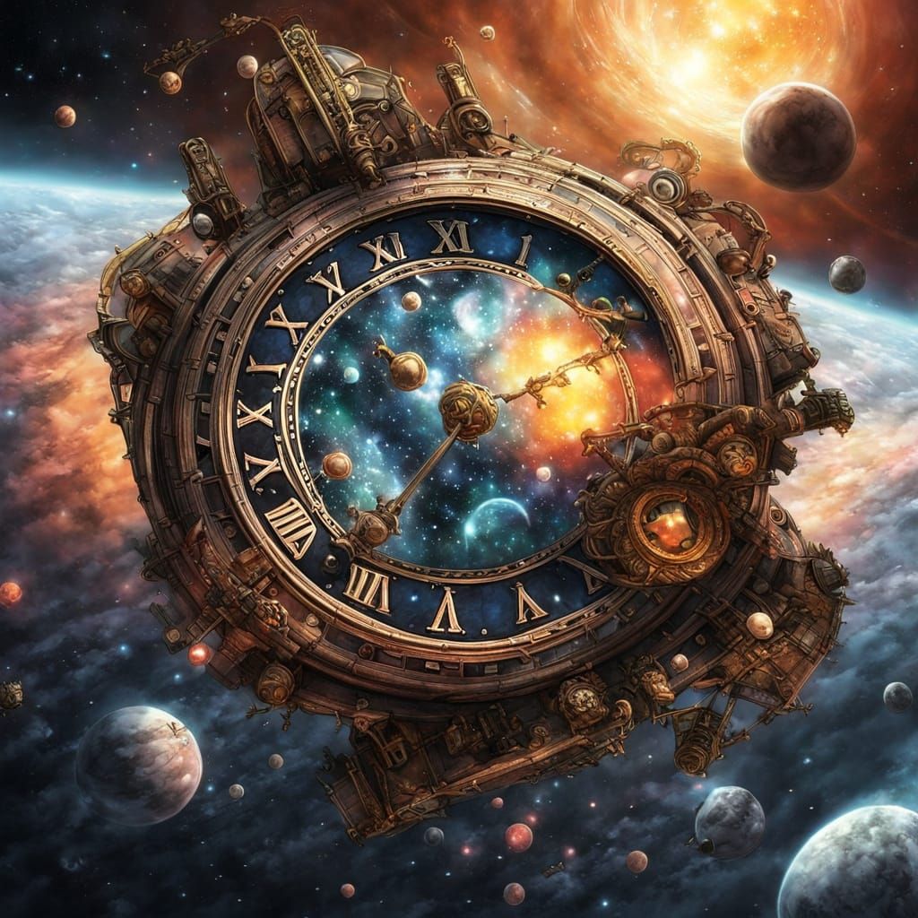 Astrophysical Steampunk Celestial Timepiece in Space
