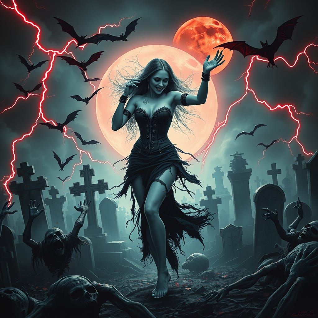 Vampire Sorceress Dances in Cursed Cemetery