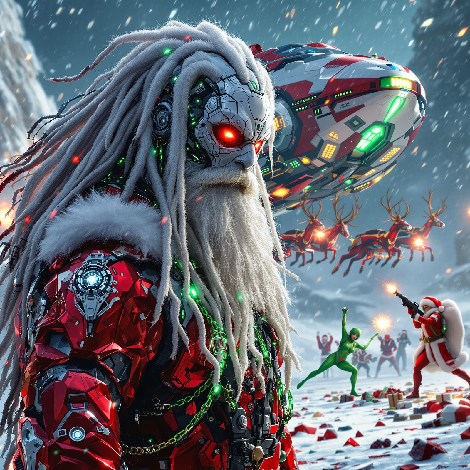Cybernetic Santa Claus in Sci-Fi Battlefield
