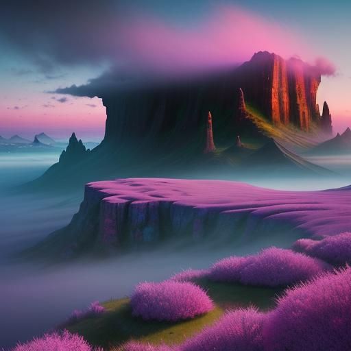 Vibrant Pastel Landscape in Surreal Digital Art
