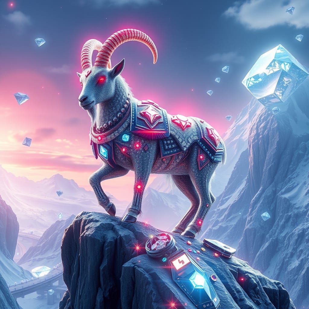 Diamond Mountain Goat in a Futuristic Landscape
