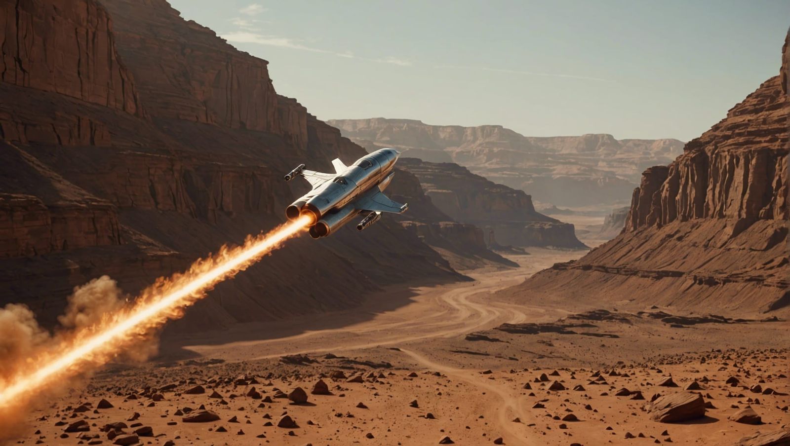 Buck Rogers Rocket Fires Cannons in Martian Canyon