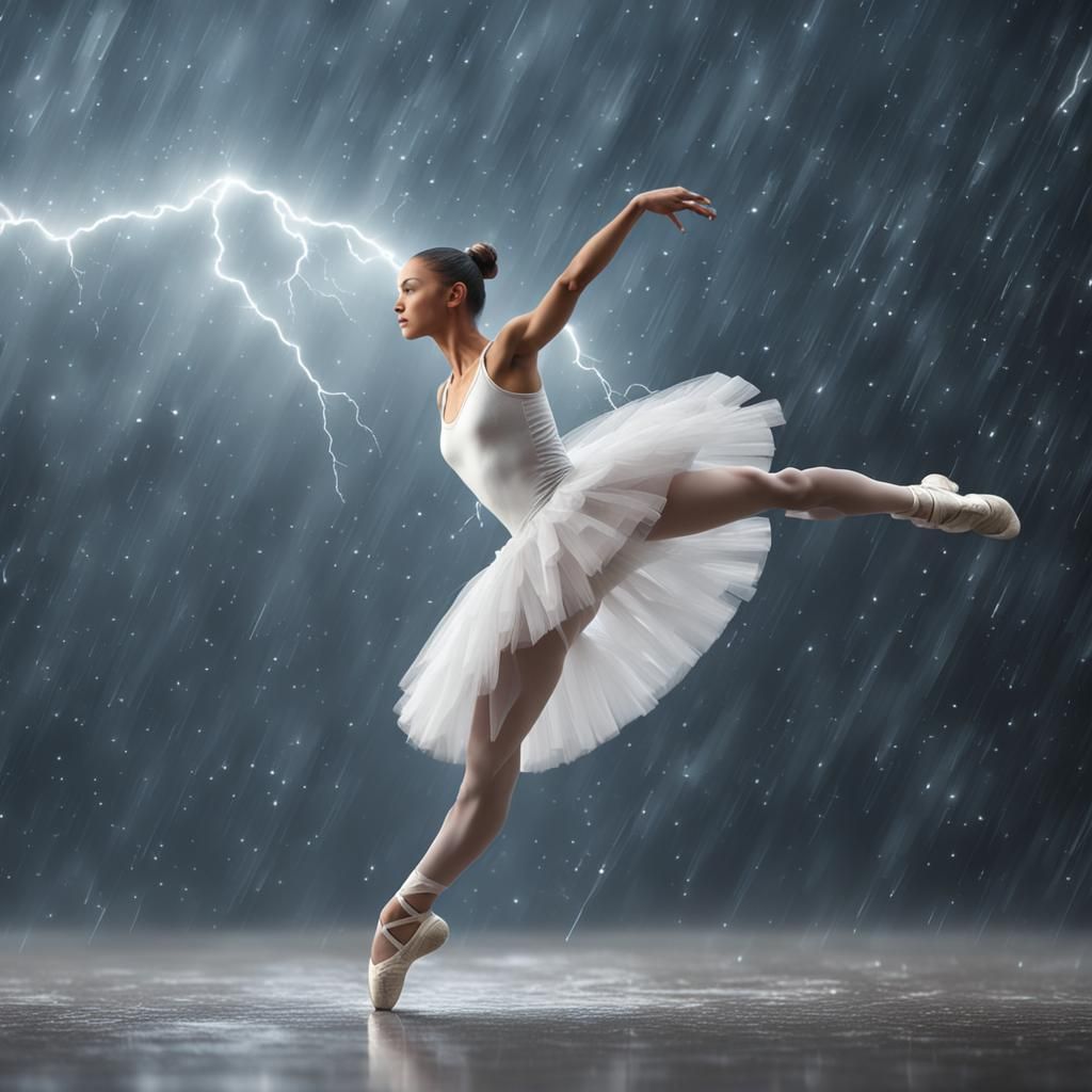Ballerina Dancing in Lightning Storm: Photorealistic 8K