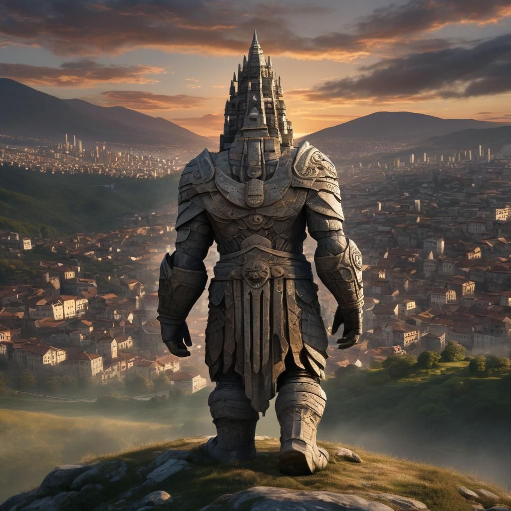 Colossal Stone Giant City at Sunset