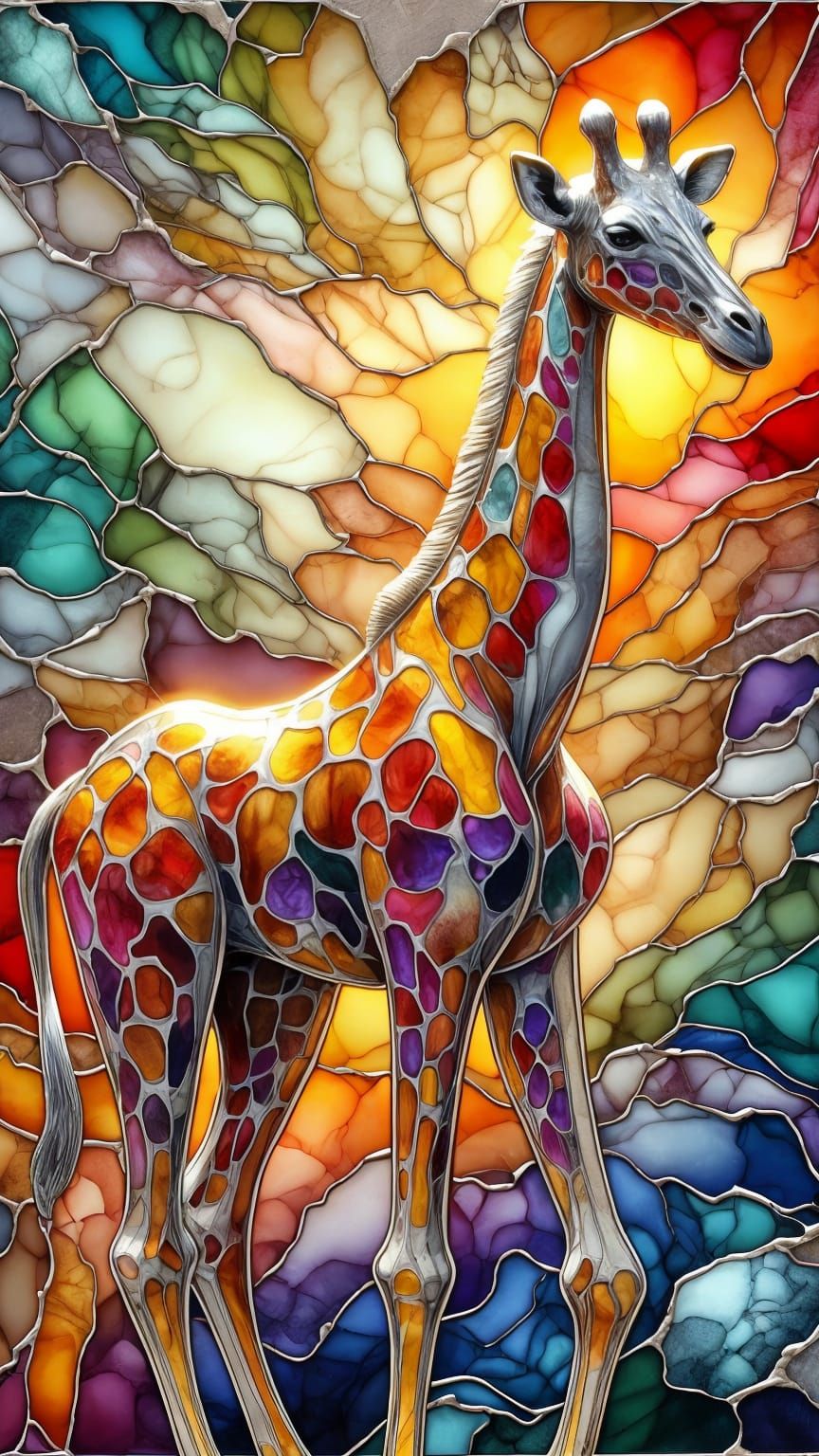 Giraffe in Alcohol Ink Stained Glass Style