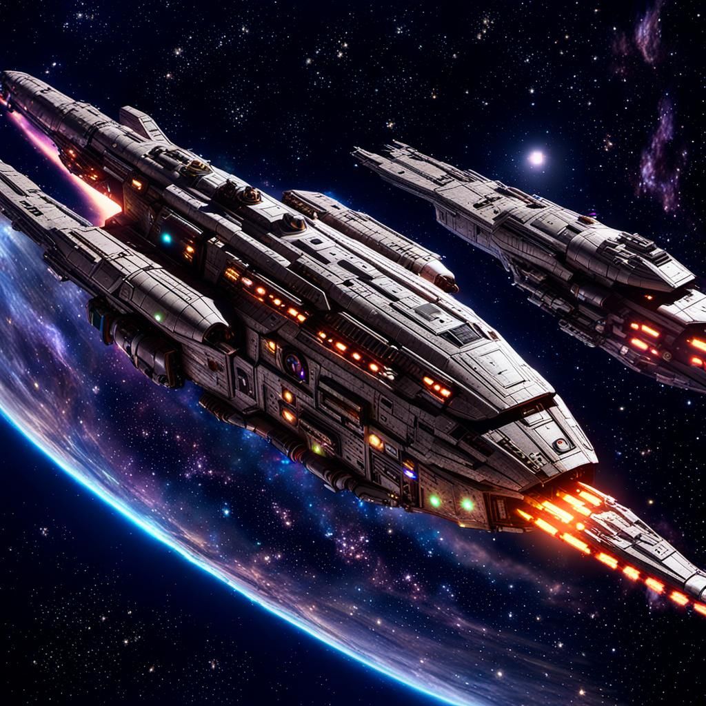 Spaceship Soaring Through Nebula in 3D Game Style