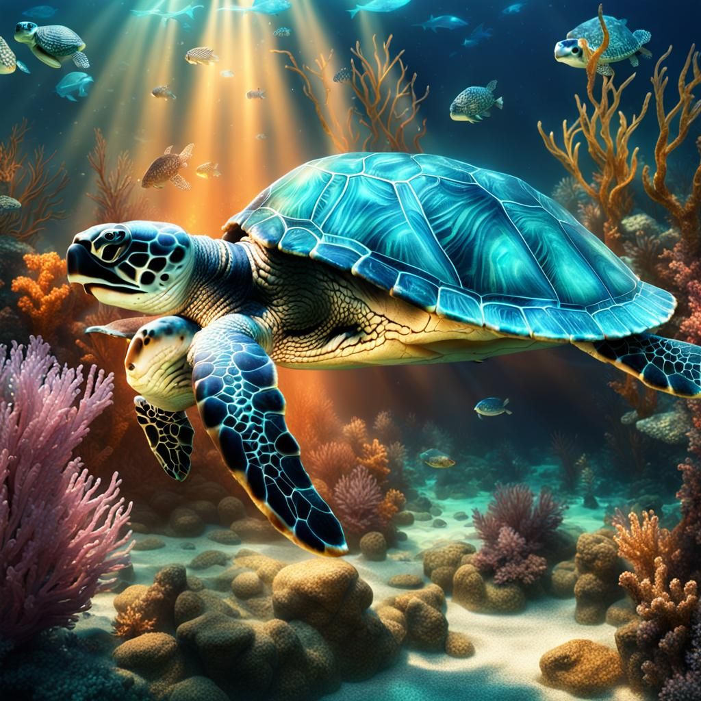 Crystal Sea Turtle in Aquarium: Digital Matte Painting