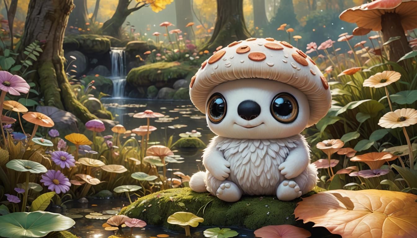 Adorable Fluffy Mushroom Character in Pixar Style