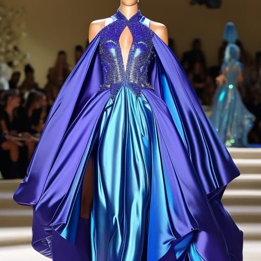 Ethereal cobalt blue holographic metamorphosis met gala dres...