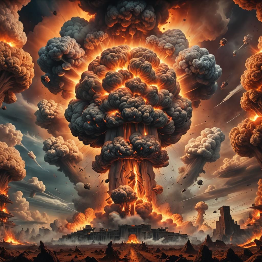 Nuclear Explosion with Screaming Souls in Art Nouveau Style