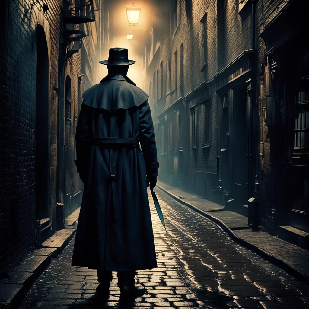 Gothic Noir Figure in Victorian London Alleyway