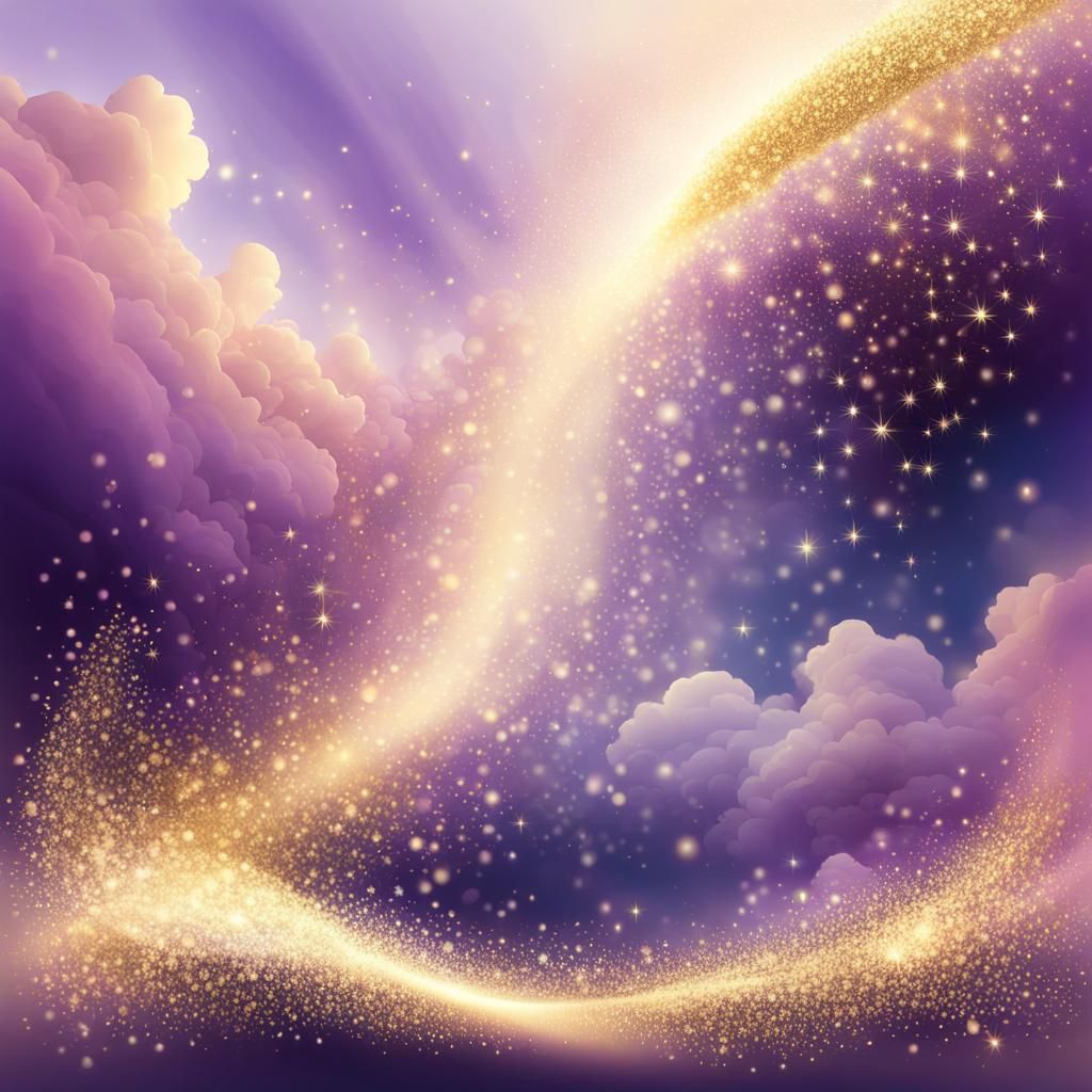 Golden Sparkles on Purple: Ethereal Fantasy Art