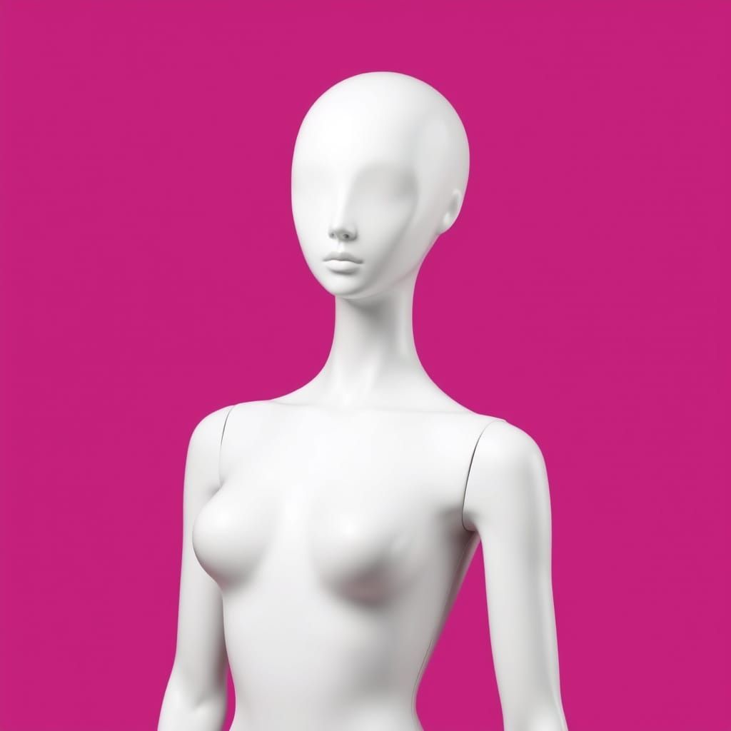 Sleek Androgynous Mannequin in Neon Magenta Studio Lighting