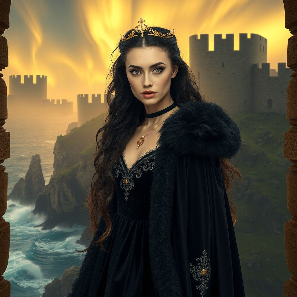 Brunhild in Castle with Aurora, Pre-Raphaelite Style