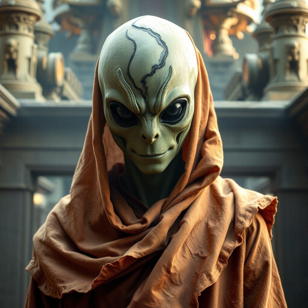 Masked Alien in Magical Robe Portrait
