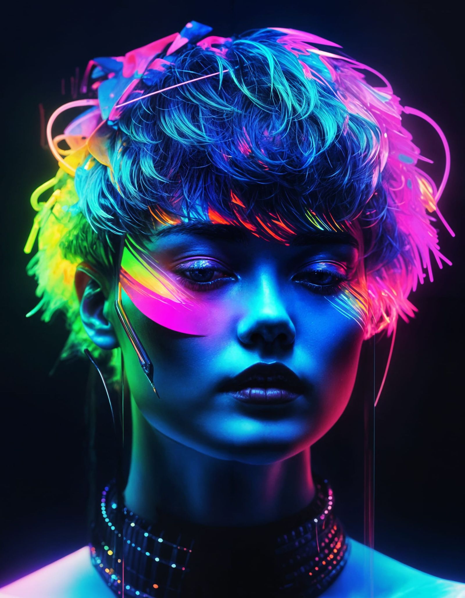 Dreamy Neon Portrait in Vaporwave Style