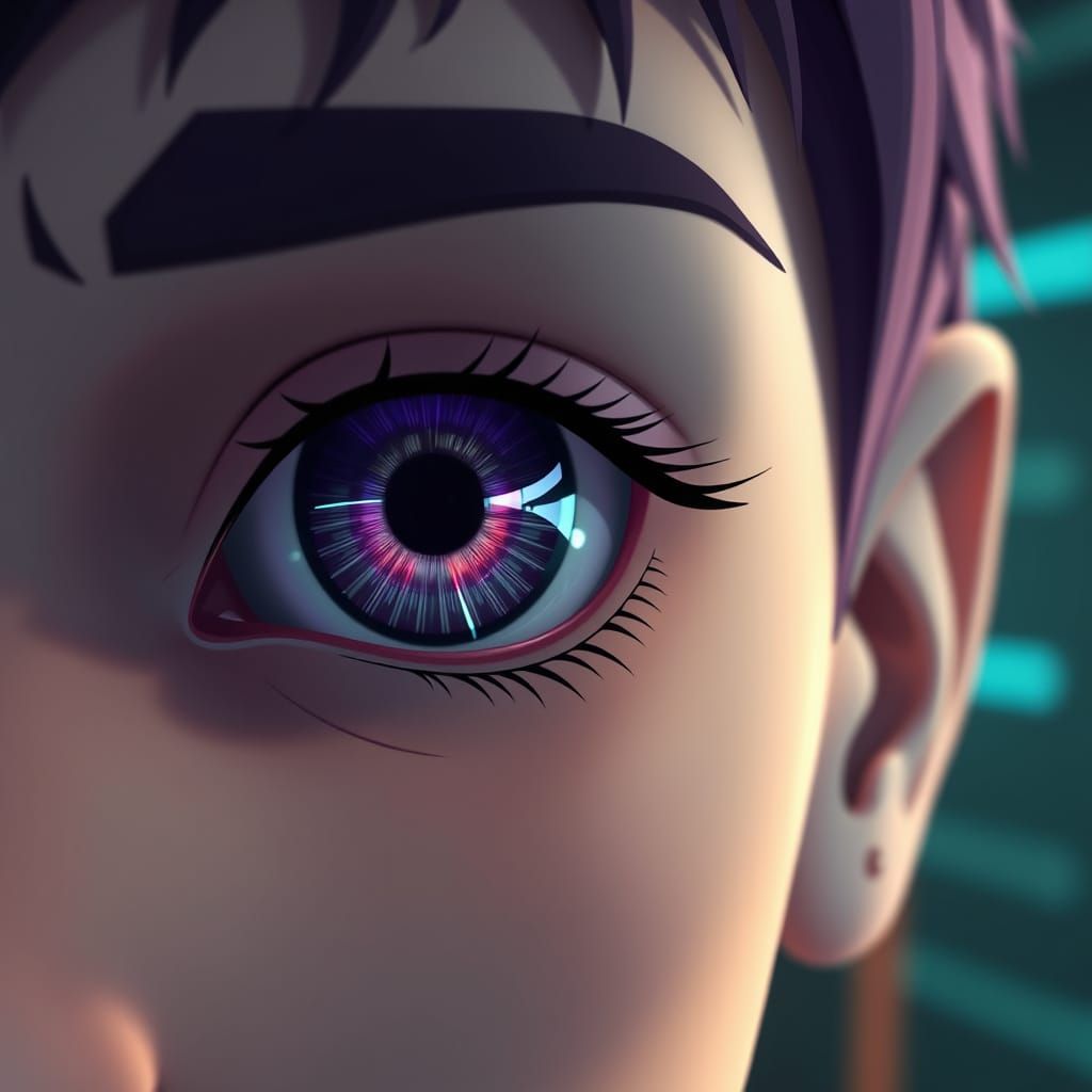 Anime Style 3D Portrait with Neon Futurism