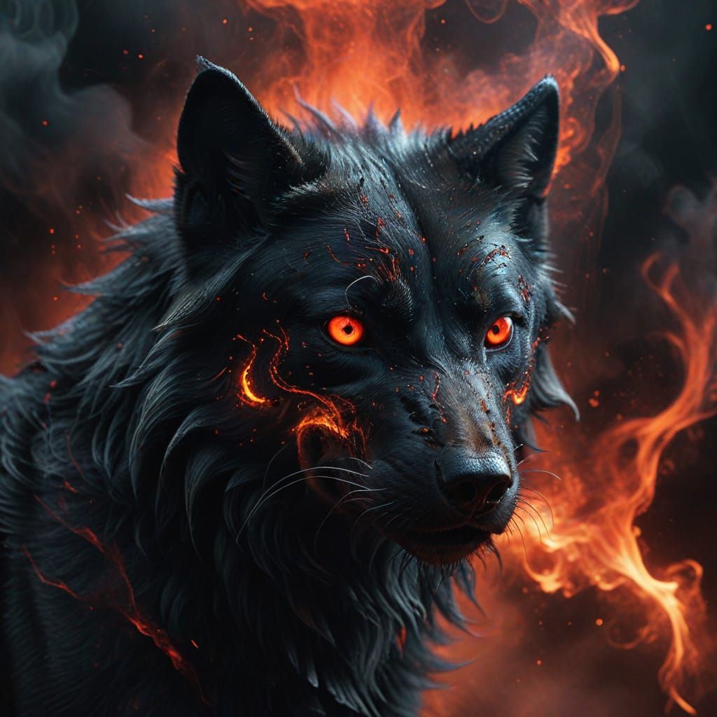 Dark Mystic Wolf Emerges from Embers