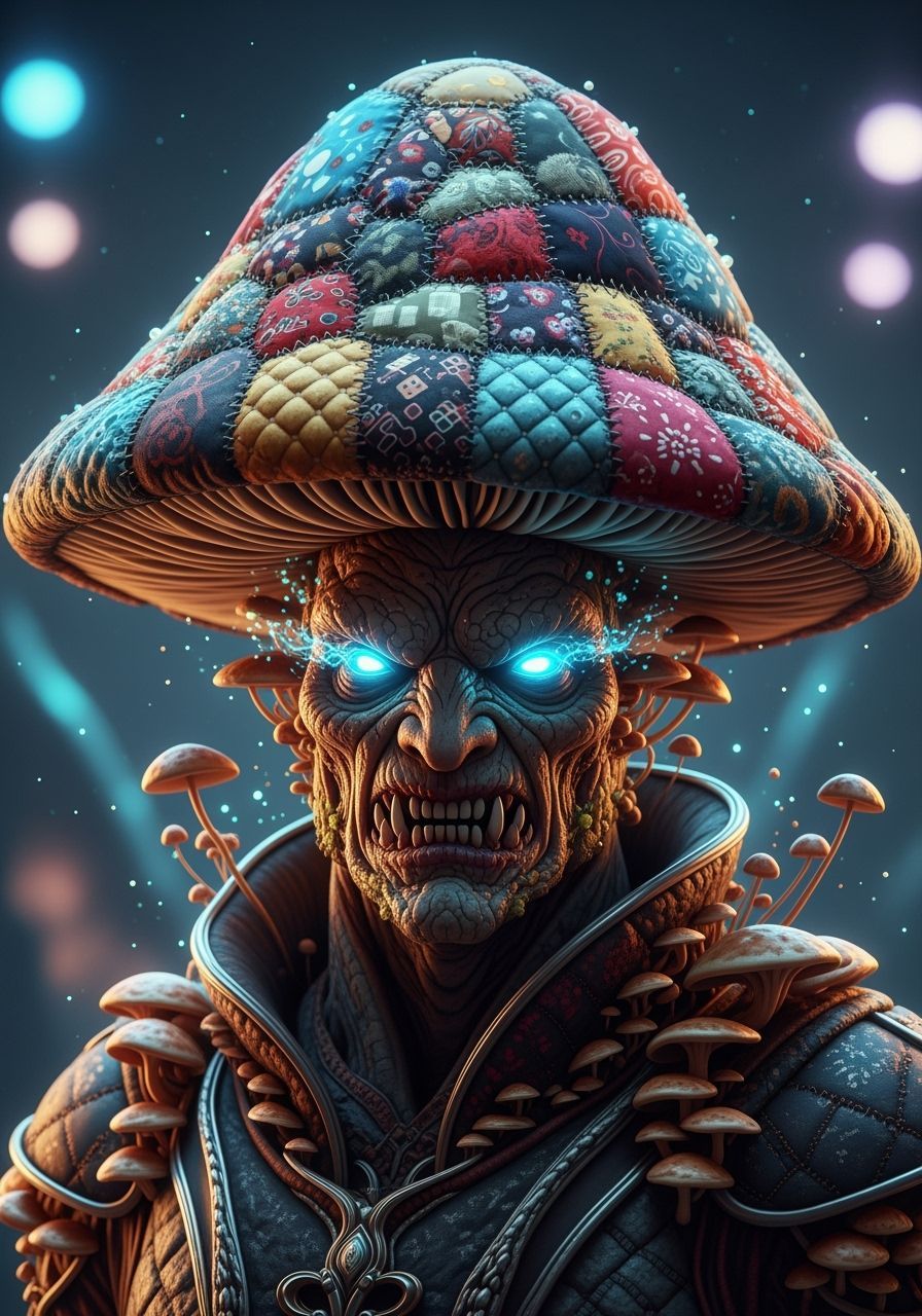 Mushroom King Sci Fi Portrait With Quilted Cap